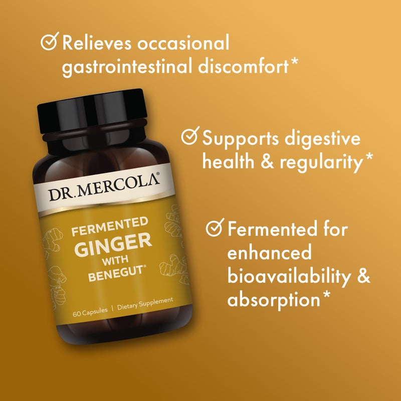 Dr. Mercola Fermented Ginger with Benegut - Supports Digestive & Gut Health - Aids Occasional Gas, Bloating & Discomfort - Non-GMO, Gluten-Free & Soy-Free - 60 Capsules (60 Servings) - Image 4